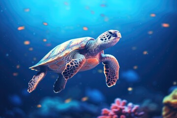 sea turtle floating under a starry night sky