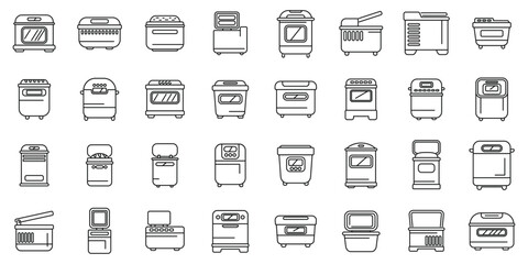 Bread maker icons set outline vector. Kitchen electric. Oven home bakery