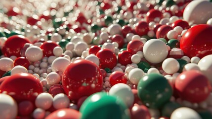  a bunch of red, white, and green balls are in a pool of white, green, and red balls.