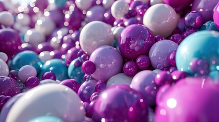  a bunch of balloons that are purple, blue, and white with some pink and white balls in the middle of them.