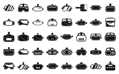 Virtual reality helmet icons set simple vector. Game vr. Glasses simulator