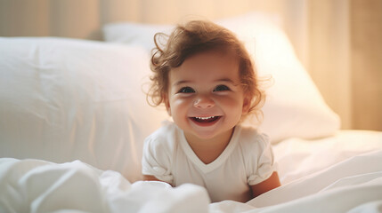 Naklejka premium Sweet Innocence: Joyful Faces of Happy and Adorable Infants, Generative AI