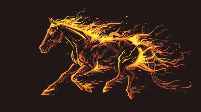 Graphic illustration of running horse covered in flames, AI generated Image