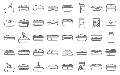 Toilet filler icons set outline vector. Cat animal box. Happy cute toilet