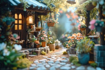 3d cute a little girl plant the pot nature background.