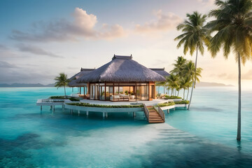 A scene of a luxurious island resort