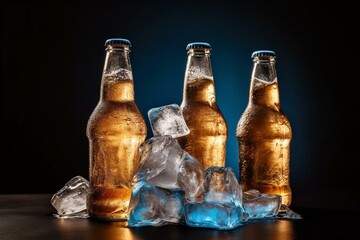 isolated bottles cold fresh beer ice. Generative AI