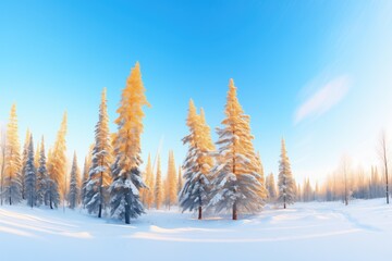 snowy forest panorama with clear sky