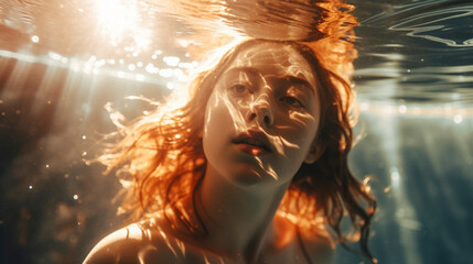 Sunlit Sublime: Close-up Portrait of a Joyful Girl Dancing with Water, Generative AI