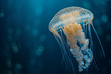 Jellyfish Drifting Elegantly in Deep Blue Sea