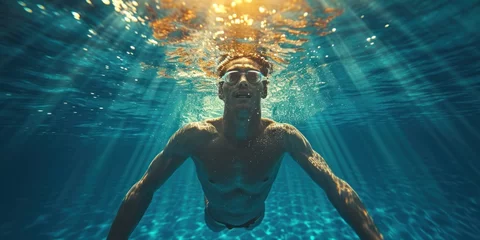 Foto op Canvas Sport swimmer fitness athlete training swimming in the pool at the sport stadium © Attasit