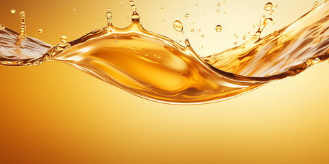 The yellow oil pouring out or oil splash on yellow background
