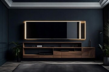 living room with tv and dark cabinet