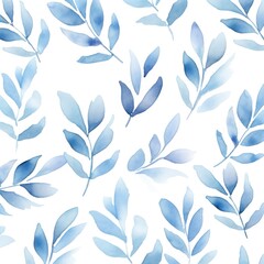 Fototapeta na wymiar A pattern of blue leaves on a white background