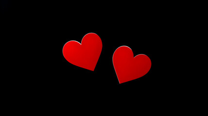 Two red hearts on black background. Valentine's Day, Mother's Day.	
