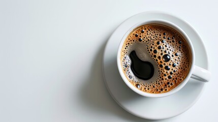 A cup of black coffee taken on a white background