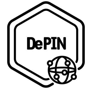 Icon of decentralized physical infrastructure networks DePIN token on transparent background. Decentralized infrastructure De PIN crypto asset.