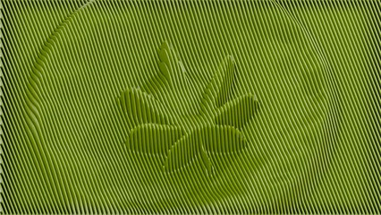 This 3d illustration showcases a wavy abstract geometric cannabis leaf shape that appears in the middle of a green vibrant strip background. It is perfect for celebrating 420 Culture on April 20th.
