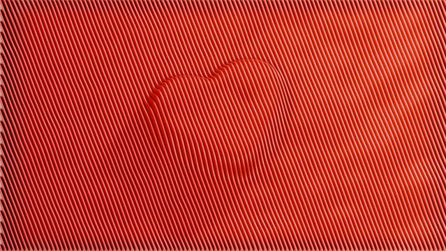This image features a wavy abstract geometric heart shape floating on the surface of a red vibrant ripple strip background. It is perfect for Valentine’s Day celebrations.