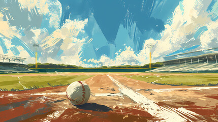Illustration of a Baseball on a Pitcher's Mound - obrazy, fototapety, plakaty