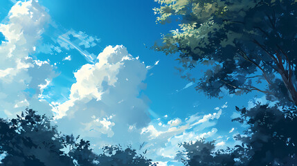 Fototapeta na wymiar Digital Painting of Serene Sky and Trees
