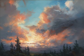 Oil painting of a sky. Generative AI