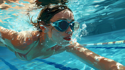 Naklejka premium Female Swimmer in Action in a Swimming Pool