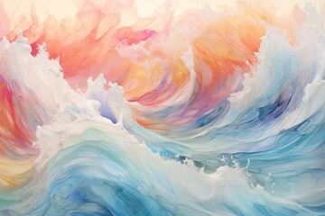Fototapeta na wymiar Abstract pastel ocean waves on white background, depicting a multicolored stormy seascape. Generative AI