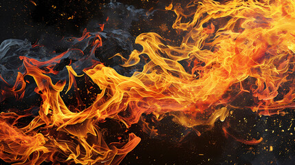 Intense fire flames with sparks and smoke