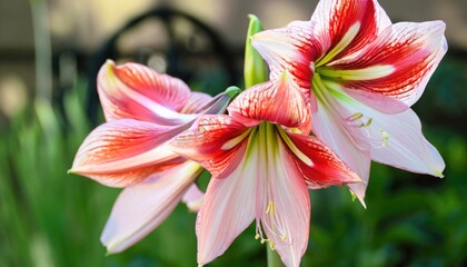Amaryllis flowering, in natural, with copy space