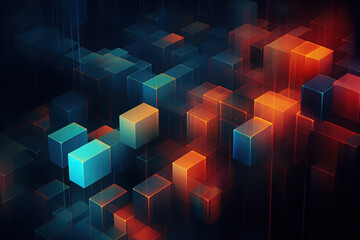 Abstract background with glowing cubes. 3d rendering, 3d illustration. 