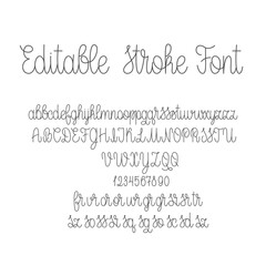 Editable Stroke Outline Font. Handwritten Monoline Alphabet. Hand written Script Type. Vector Letters and Numbers Typography.