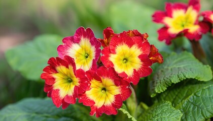 Primrose flower  green natural background   with copy space