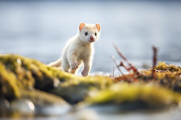 ermine navigating between icy patches