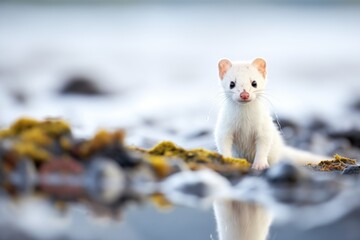 ermine navigating between icy patches
