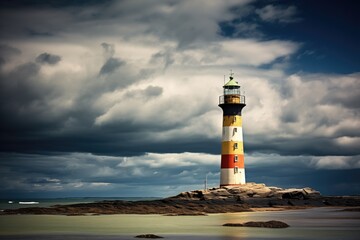 Naklejka premium dark clouds looming over isolated lighthouse