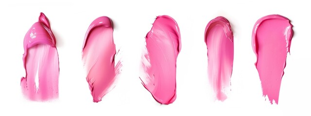 cosmetic smears of glossy lip gloss texture in pink color on white background