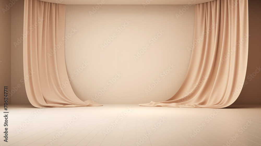Poster empty stage light on beige background. mock up product display podium with generative ai.