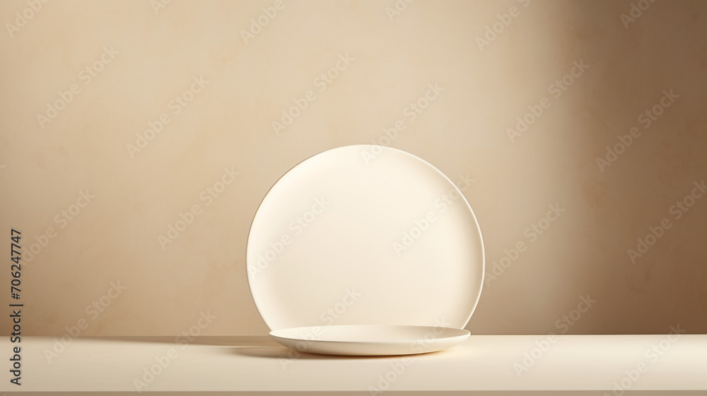 Poster empty stage light on beige background. mock up product display podium with generative ai.