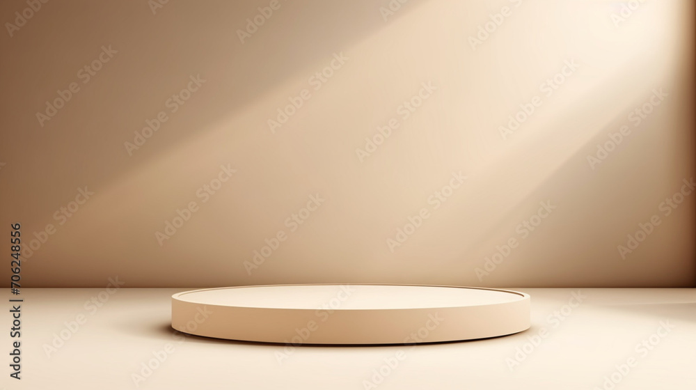 Poster empty stage light on beige background. mock up product display podium with generative ai.