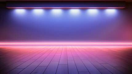 Empty beautiful background with interior for advertising and presentation design. Product promotion, selling goods on marketplaces and social networks. Neon room, red and pink lighting.