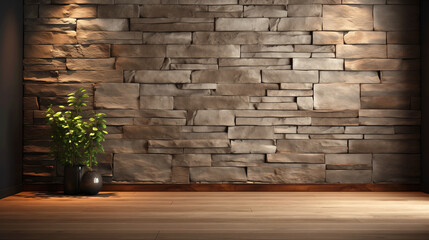 Empty beautiful background with interior for advertising and presentation design. Product promotion, selling goods on marketplaces. Loft style, brown tones, stonework.