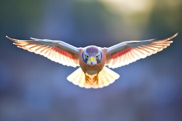 backlit kestrel in hover mode with light creating a halo effect - obrazy, fototapety, plakaty