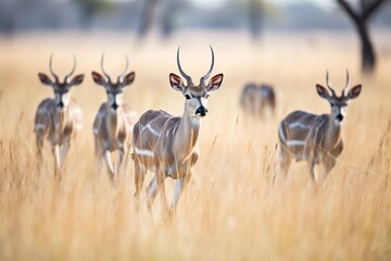 Naklejka na ściany i meble kudu herd grazing on savannah grassland