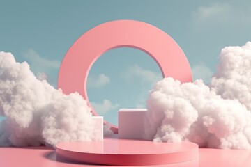Minimal 3d podium product display beautiful background with high clouds.