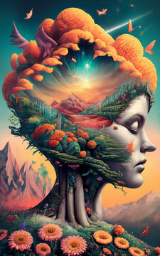 Nature exploding out a humans head