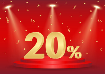 20% or 20 Percent Off Sale Discount on Podium. 20% for Banner, Poster or Advertising. Vector Illustration. 