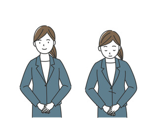 お辞儀をするスーツ姿の女性