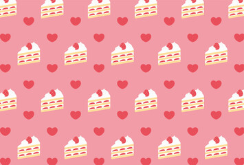 seamless pattern with strawberry shortcakes and hearts for banners, cards, flyers, social media wallpapers, etc.