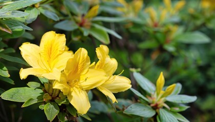 Azalea flowering in the garden, with copy space